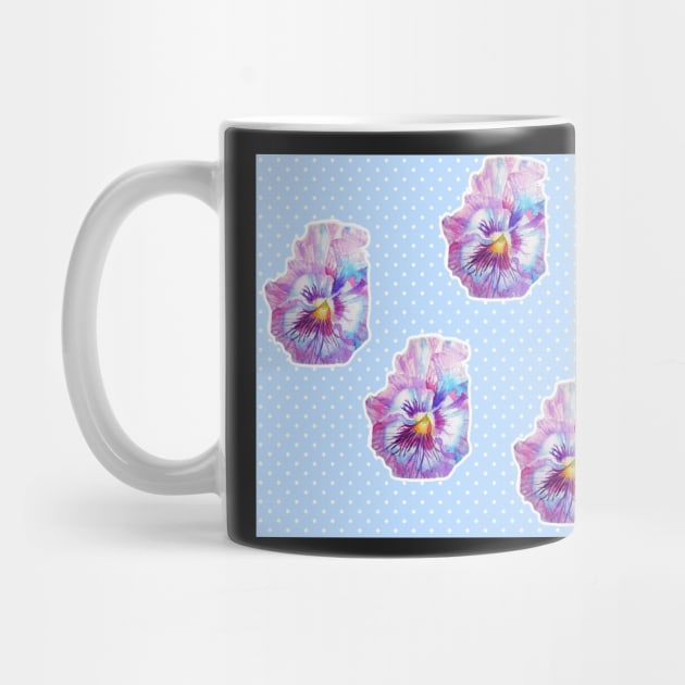 Shabby Chic Purple Pansy Floral Dot Blue Pattern by SarahRajkotwala